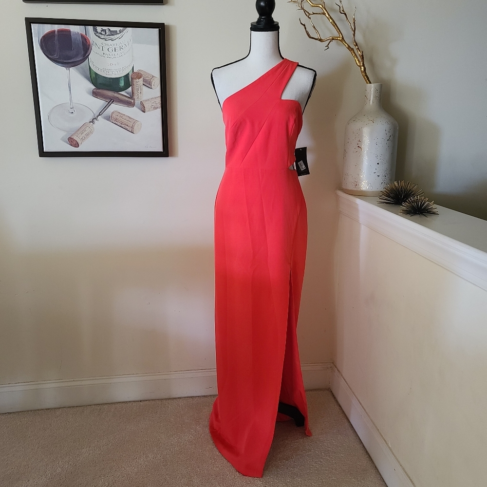 🔥Aidan Mattox Neon Coral Cut-Out Maxi Dress - Picture 3 of 15